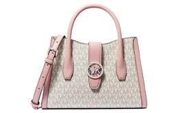 Michael Kors Сумка Gabby из парусины с кожаными ручками, сумка через плечо, женская, небольшого размера, розового и цвета слоновой кости, серого цвета 35s3s5gs5b-powder-blush-multi