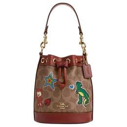 Coach Сумка-ведро Dempsey Coated Canvas Bag Mini, женская, золотисто-бежевая и разноцветная cw300-imtam