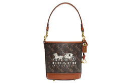 Coach Сумка-ведро DAKOTA из ткани с покрытием и кожи, дамская сумочка, сумка через плечо, сумка-труба, женская, черно-коричневая cj828-b4txn