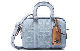 Coach Сумка-бостон из рубиновой ткани с коровьей кожей, сумка через плечо, женская, синего цвета, небольшого размера cj832-lhpbu