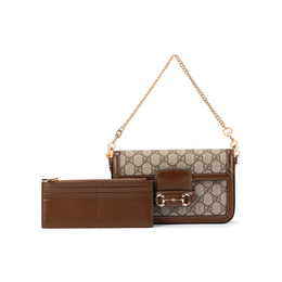 Gucci Сумка через плечо Horsebit 1955 из холста с кожей, женская, коричневого цвета 752002-92tcg-8563