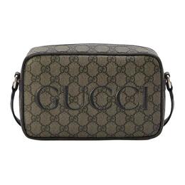 Gucci Сумка через плечо из холста с кожаной вставкой, мужская, серо-черная, мини 768391-facq-f1247