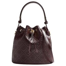 Tory Burch Сумка-ведро из кожи с монограммой T, сумка на плечо, женская сумка темно-бордового цвета 158529-601