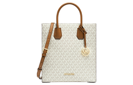 Michael Kors Сумка-шоппер из кожи Mercer, сумка-шоппер, дамская сумочка, сумка на плечо, женская, среднего размера, ванильно-бело-коричневого цвета 35f1gm9t8b-150