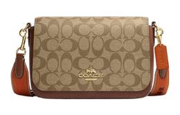 Coach Сумка-конверт из холста с кожей, сумка через плечо, сумка через плечо, женская, коричневая, Trumpets ch483-imvgm
