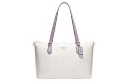 Coach Сумка-шоппер Gallery Canvas с кожаной сумкой, сумка для покупок, дамская сумочка, сумка через плечо, женская, цвета слоновой кости, белая и фиолетовая ch504-svvvj