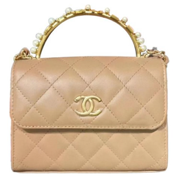Chanel Сумка из овчины, маленькая квадратная, через плечо, женская, цвет молочный чай/бежевый ap3513 米色