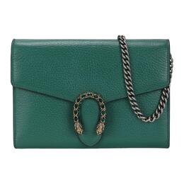 Gucci Мини-сумка-кошелек Dionysus из кожи на цепочке, зеленая 401231-caogx-3120