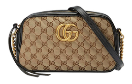 Gucci Сумка для фотоаппарата Marmont из холста с кожей, сумка через плечо, маленькая, женская, цвета эбенового дерева/черного 447632-hvkeg-9772