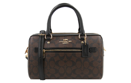 Coach Сумка-туба из ткани Rowan Coated Canvas с гладкой кожей, сумка-мессенджер, сумка через плечо, женская, темно-коричневая 83607-imaa8