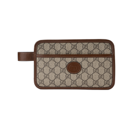Gucci Холщовая сумка с кожаной косметичкой, дорожная сумка-клатч унисекс, цвет эбеновое дерево/коричневый 625764-92tcg-8563