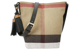 Burberry Сумка из холста с льном, комбинированная сумка, сумка-ведро, сумка через плечо, сумка через плечо, женская коричневая сумка 39972841