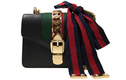 Gucci Сумка через плечо Sylvie из коровьей кожи, мини, женская, черная 431666-cvleg-8638