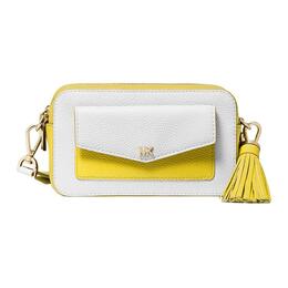 Michael Kors Кожаная сумка для фотоаппарата, сумка через плечо, маленькая женская, белого и желтого цветов 32s9gf5c5t-optic-white