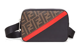 Fendi Сумка для фотоаппарата из телячьей кожи, сумка через плечо, мужская, коричневая/черная/красная 7m0285-a9xs-f19p9