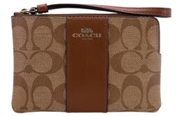 Coach Сумка-клатч из кожи с угловой молнией и монограммой, женский, коричневый 58035-ime74
