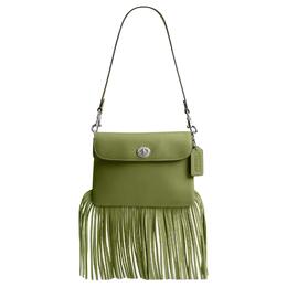 Coach 1964. Сумка через плечо Trumpets, женская, кожаная, с бахромой, серебристая и темно-зеленая cu033-lhx1j