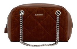 Burberry Бурберри Тан женская сумка боулинг из комбинации вельвета и овчины через плечо 80382731