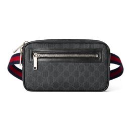 Gucci Мужская поясная сумка из холста с кожей, черная 792094-fadjm-1043