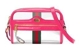 Gucci Сумка для фотоаппарата Ophidia из кожи в стиле пэчворк, через плечо, мини, женская, прозрачная/фуксиево-розовая 517350-9ykcg-8937
