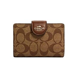 Coach Кошелек-клатчи из парусины с угловой молнией и кожи, женский, коричневые, среднего размера c0082-ime74