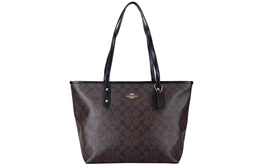 Coach Сумка-тоут City Zip Tote из холста с покрытием, женская, коричнево-черная, через плечо 58292-imaa8