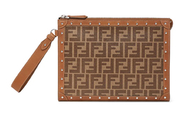 Fendi Женская хлопковая сумка-клатч на молнии, коричневого цвета 7va491a8v3f18at