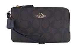 Coach Мини-сумка-клатч из кожи с угловой молнией и монограммой, женская, черно-коричневая 87591-imaa8