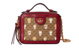 Gucci Сумка-коробка Doraemon Collaboration из холста с кожей, сумка-мессенджер, сумка через плечо, мини-сумка через плечо, женская, коричнево-красная 655596-2tvag-9795