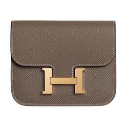 Hermes Женская поясная сумка Constance Slim Epsom Leather с кошельком, размер 18, цвет "слон", серый h082060cc18
