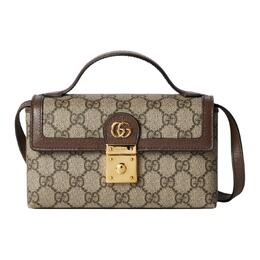 Gucci Мини-сумка Ophidia Canvas с кожаным ремешком для женщин, бежево-черного цвета 772314-k9gsg-8367