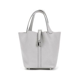 Сумка-корзина из кожи Bullock с замком Picotin Lock, сумка-ведро, женская сумка Gris Perle80 Gris Perle Pearl Gray Hermes h060991ck80