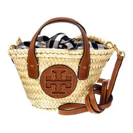Tory Burch Сумка-корзинка Ella Straw с кожаной сумкой-корзиной, обычная женская, натуральная/коричневая 82156-928
