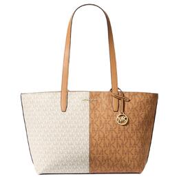 Michael Kors Сумка-шоппер из холщовой ткани с покрытием, сумка для покупок, сумка на плечо, женская сумка среднего размера, белая и коричневая 35f4gtvt6v-deer multi