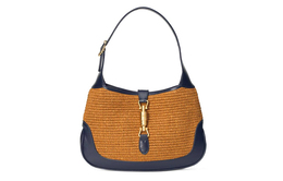 Gucci Сумка через плечо Jackie 1961 из ткани с кожаным узором в виде полумесяца, маленькая женская, коричнево-синяя, многоцветная 636706-2sxeg-9365