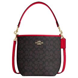 Coach Сумка-ведро City Coated из холста, портативная сумка через плечо, женская, черного и красного цвета, небольшого размера ct800-imxd0