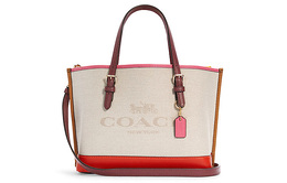 Coach Холщовая сумка Mollie с кожаной сумкой-шоппером, женская сумка-шоппер цвета экрю и красного c4085-imsq6