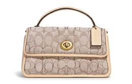 Coach Сумка из хлопка с замком-вертушкой и коровьей кожей, сумка через плечо, маленькая женская сумка цвета лайм и слоновая кость, белая c5279-b4shg