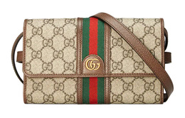 Gucci Сумка через плечо с отделкой из кожи Ophidia и холстом, мини-сумка унисекс, цвет черного дерева 645082-96iwt-8745