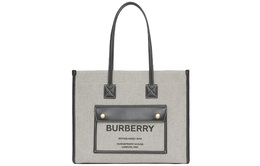 Burberry Сумка-шоппер из холста с кожей, сумка для покупок, холщовая сумка, дамская сумочка, сумка через плечо, маленькая женская серо-черная 80441371