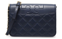 Tory Burch Сумка-тоут Fleming Leather Plaid Quilting, маленькая квадратная, через плечо, среднего размера, женская, темно-синего цвета 73125-403