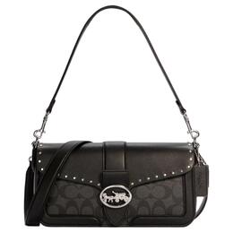 Coach Сумка Georgie Canvas с кожаной сумкой на плечо, сумка Bacchus, сумка через плечо, женская, черного цвета, среднего размера 5605-svs3l