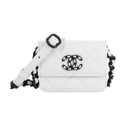 Chanel 19 сумок из гладкой телячьей кожи и окрашенного металла. Сумка через плечо, сумка-держатель для карт, кошелек для монет. Цвет: черный, белый ap2410-b06807-c0200