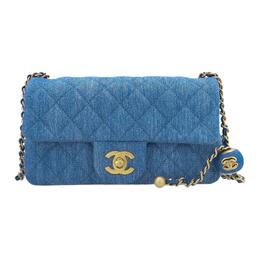 Chanel Сумка-тоут Classic Flap CF Small Gold Ball Denim, мини-сумка через плечо, женская, джинсовая, синяя as1787-b07306-ng353