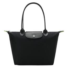 Longchamp Сумка-мешок Le Pliage Green из экологически чистого холста с кожаной отделкой, сумка-мессенджер, сумка на плечо, средняя, унисекс, черная 2605919001