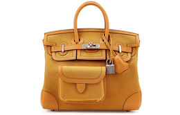Hermes Сумка Birkin из холщовой ткани с кулоном из коровьей кожи Swif, унисекс, песочно-желтый/кунжутный h082739ckaa
