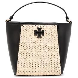 Tory Burch Сумка-ведра McGraw из рафии с кожей, портативные сумка на одно плечо, маленькая размеры, женская, черные и соломенные 148634-888