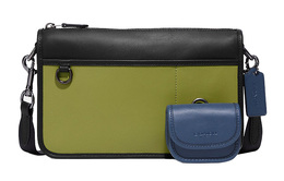 Coach Сумка-мессенджер Heritage из коровьей кожи, средний размер, унисекс, черно-зелено-синяя c8140-qbtp3