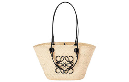 Loewe Сумка-корзина из пальмового волокна и коровьей кожи, на одно плечо, среднего размера, женская, бежево-черного цвета a223t43x02-2165