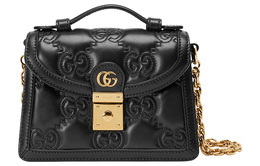 Gucci Сумка-контроллер с замком GG Matelassé Leather, через плечо, маленькая женская, черная 724499-um8hg-1046
